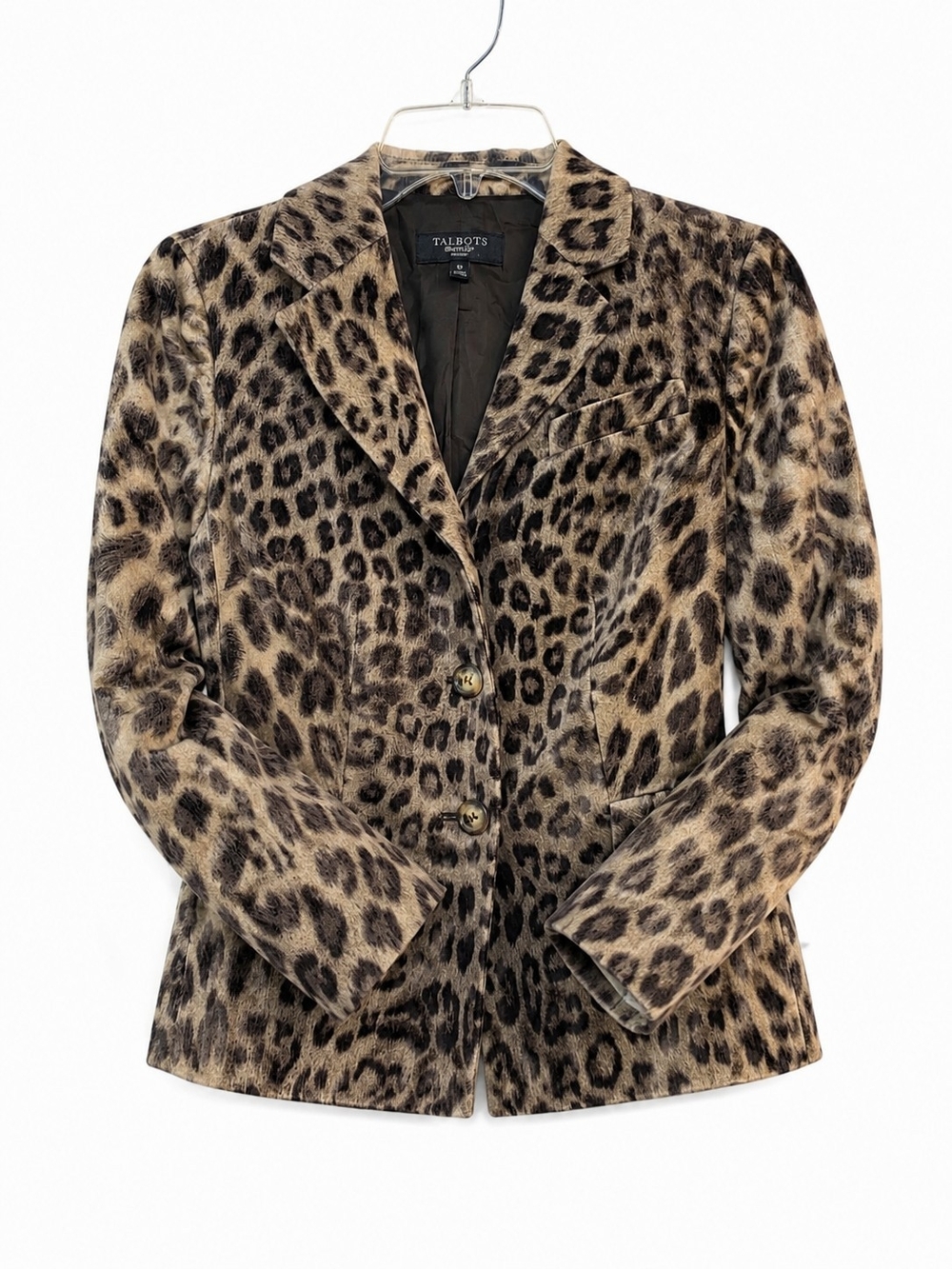 Talbots Petites Leopard Print Cotton Blazer Jacket 6P Animal Print